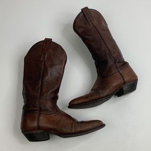 Tony Lama Brown Leather western cowboy boots Size 7 Low heel Pull on